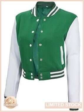 Women's Cropped Fleece Varsity Bomber Letterman Jacket